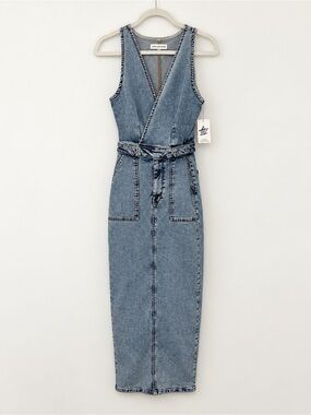 Good America - Denim V-Neck Stretch Maxi Dress Size XS